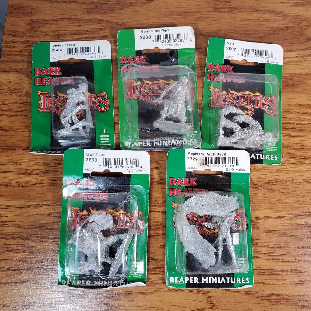 5 Metal Fantasy Reaper Miniatures Lot Monsters D&D RPG Undead Troll Owlbear Ogre